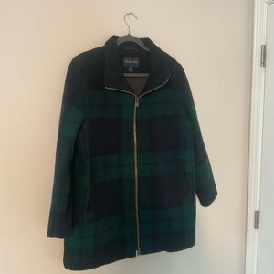 Pendleton Women's L Plaid Wool Blend Zip Front Jacket Black Watch Green Navy